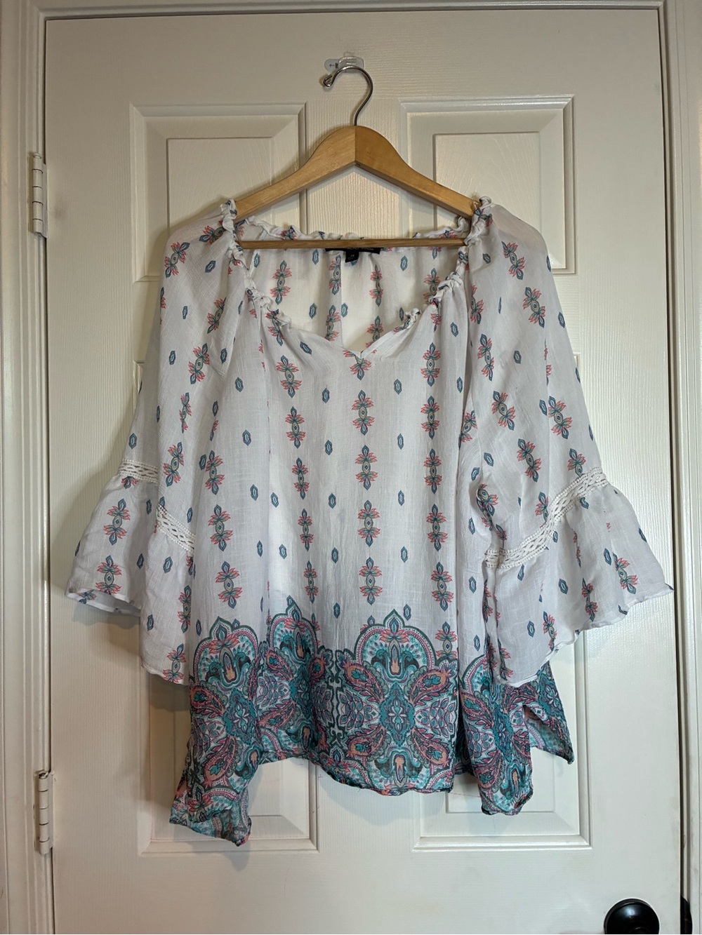 Zac & Rachel White Boho Tunic with Teal and Pink Border Print